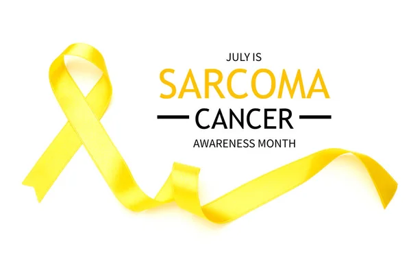 Yellow Ribbon Text July Sarcoma Cancer Awareness Month White Background — Foto de Stock