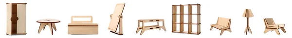 Set Toy Wooden Furniture Isolated White — 스톡 사진