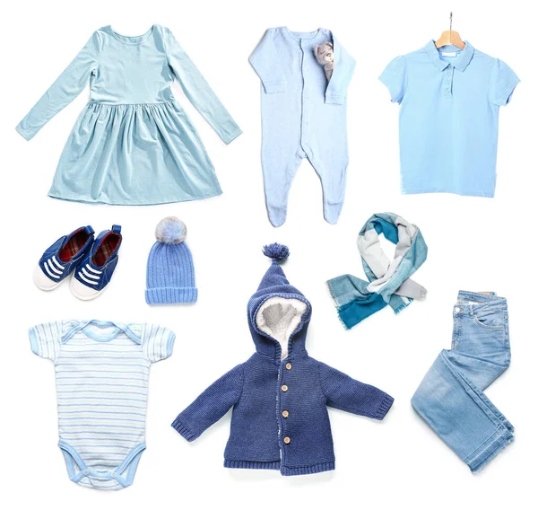 Set Stylish Modern Clothes Baby Isolated White — Stock Photo, Image