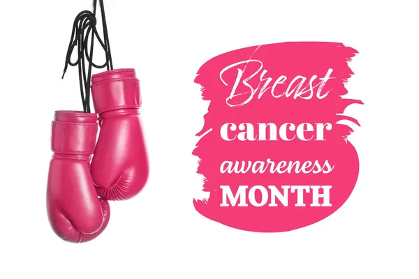 Pink Boxing Gloves Text Breast Cancer Awareness Month White Background — Stock Photo, Image