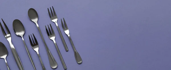 Many Different Cutlery Color Background Space Text — стоковое фото