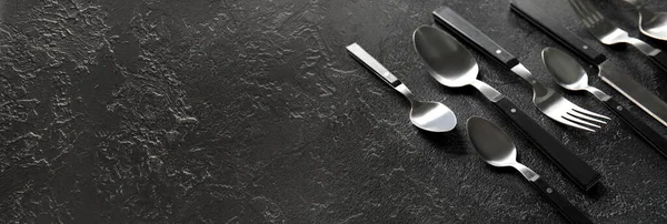 Different Cutlery Dark Background Space Text — Stock Photo, Image