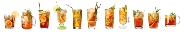白に冷たい紅茶とガラス製品のセット — ストック写真
