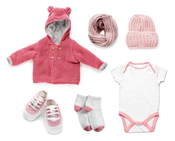 Set Med Snygga Kläder För Baby Isolerad Vitt — Stockfoto