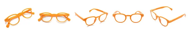 Set Modern Orange Eyeglasses Isolated White —  Fotos de Stock