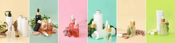 Set Different Natural Cosmetics Colorful Background — ストック写真