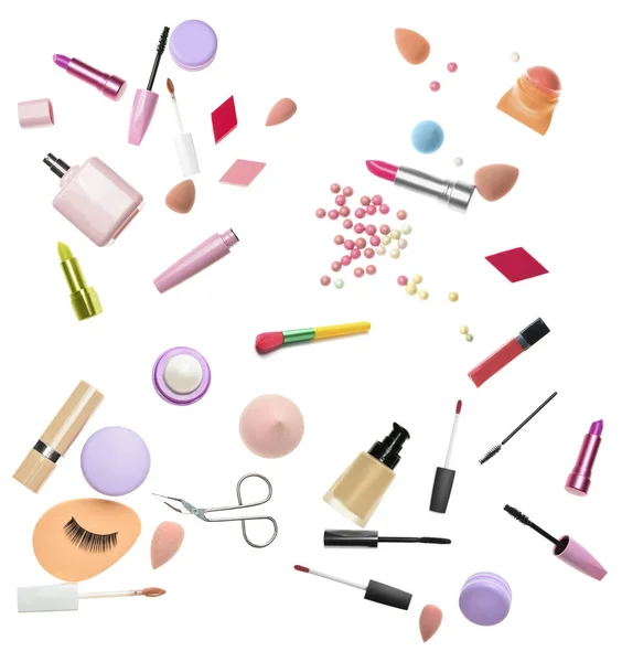 Set Cosmetics Makeup Brushes Isolated White — Photo