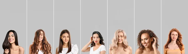 Set Wanita Cantik Dengan Gaya Tatanan Rambut Pada Latar Belakang — Stok Foto