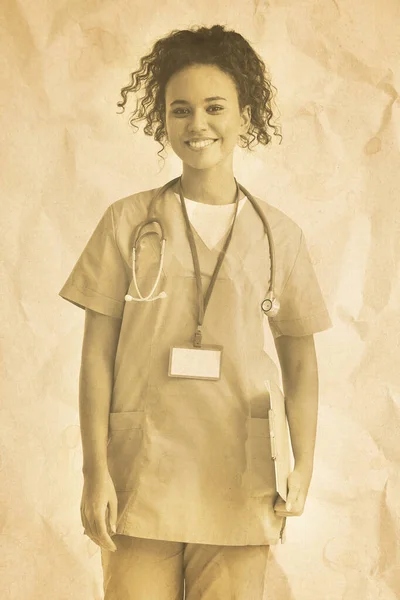 Old Photo Young African American Doctor — 스톡 사진