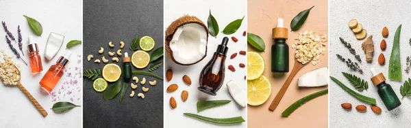 Renkli arkaplanda doğal kozmetik seti