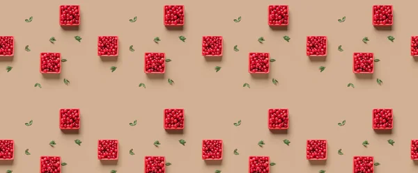 Many Bowls Red Berries Beige Background Pattern Design — 스톡 사진