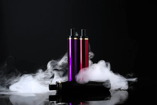 Disposable Electronic Cigarettes Smoke Dark Background — Foto de Stock