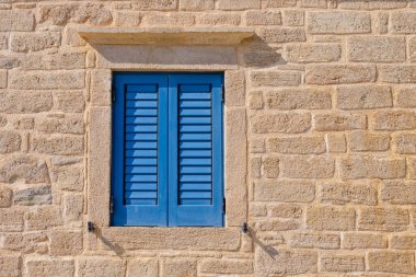 Vintage blue window of old building
