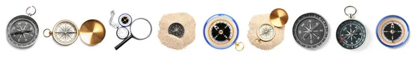 Set Different Compasses Isolated White — Foto de Stock