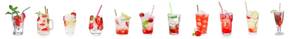 Set Fresh Strawberry Lemonades White Background — Fotografia de Stock