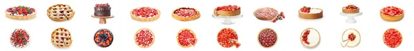 Set Tasty Cakes Juicy Strawberry White Background — Stockfoto