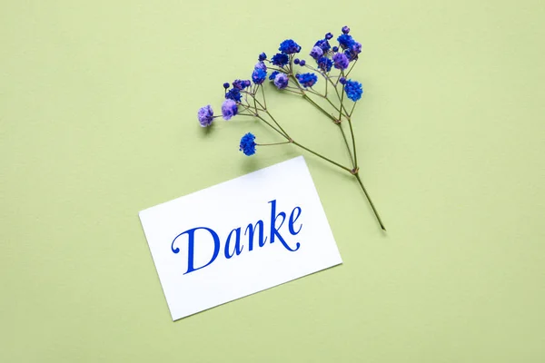 Card Word Danke German Thanks Flowers Green Background — Stock fotografie