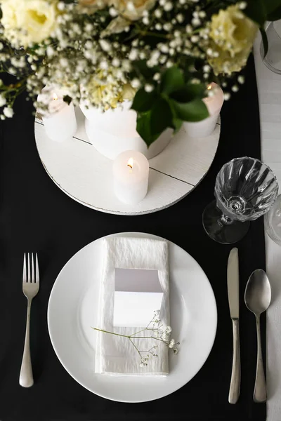 Hermoso Ajuste Mesa Para Celebración Boda Vista Superior — Foto de Stock