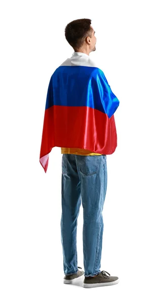 Young Man National Flag Russia White Background — Stockfoto