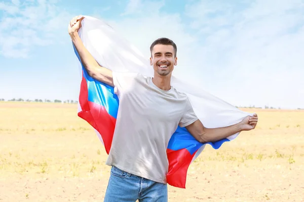 Young Man National Flag Russia Outdoors — Stockfoto