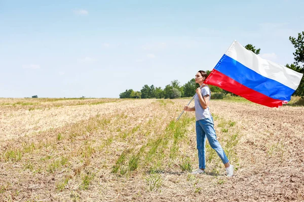 Young Woman National Flag Russia Outdoors — Stock Photo, Image