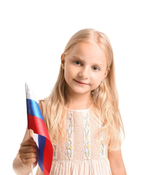 Cute Little Girl National Flag Russia White Background — Stock Photo, Image