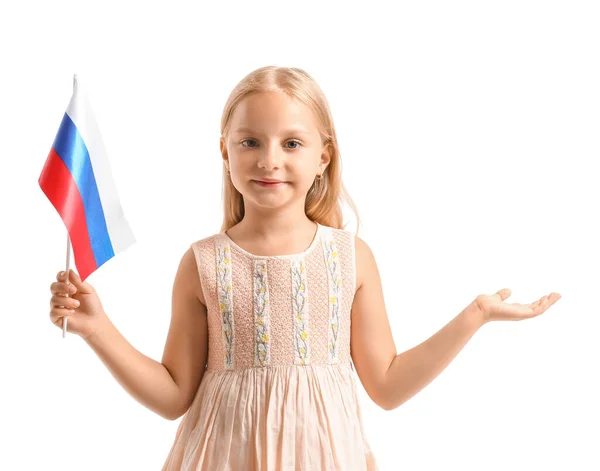 Cute Little Girl National Flag Russia White Background — Stock Photo, Image
