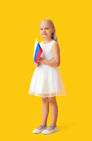 Cute Little Girl National Flag Russia Color Background — Stock Photo, Image