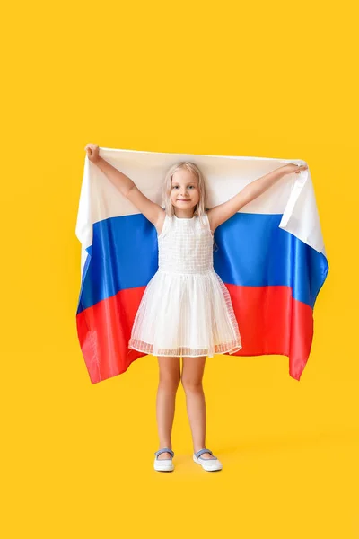 Cute Little Girl National Flag Russia Color Background — Stock Photo, Image