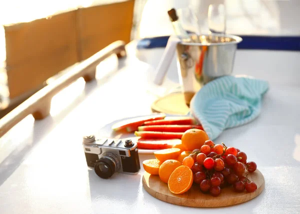 Fresh Fruits Photo Camera Deck Yacht — стоковое фото