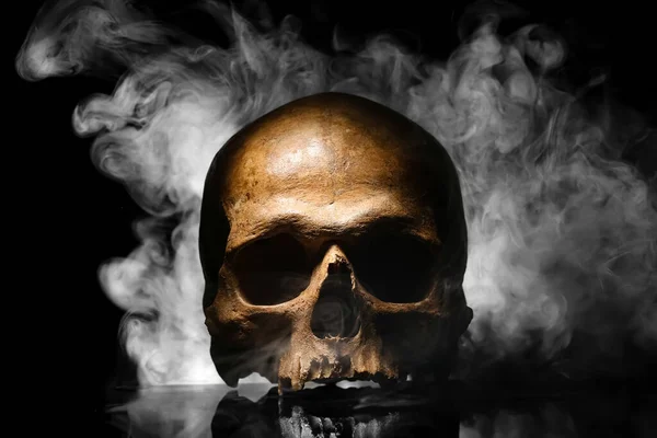 Teschio Umano Fumo Sfondo Nero — Foto Stock