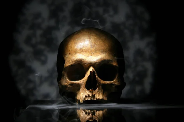 Human Skull Smoke Black Background — ストック写真