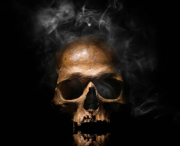 Lidská Lebka Kouř Černém Pozadí — Stock fotografie