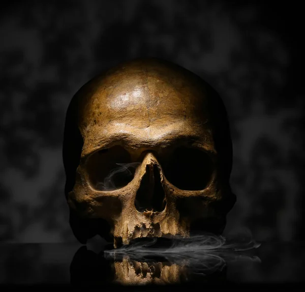 Human Skull Smoke Dark Background — ストック写真