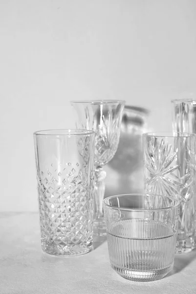 Stylish Empty Glasses Light Background —  Fotos de Stock