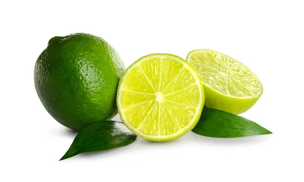 Verse Sappige Limoenen Witte Achtergrond — Stockfoto