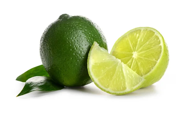 Färska Saftiga Lime Vit Bakgrund — Stockfoto