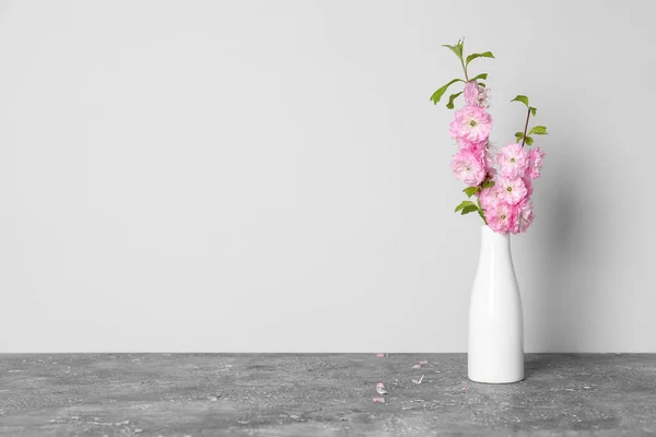 Ceramic Vase Blooming Branches Table Light Wall — Stock Photo, Image