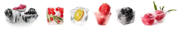 Frozen Fruits Ice Cubes White Background —  Fotos de Stock