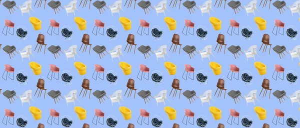 Many Modern Chairs Armchairs Blue Background Pattern Design — 스톡 사진