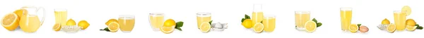 Conjunto Suco Limão Fresco Isolado Branco — Fotografia de Stock