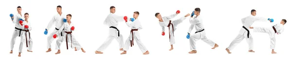 Set Karate Instructor His Student White Background — Stock Photo, Image
