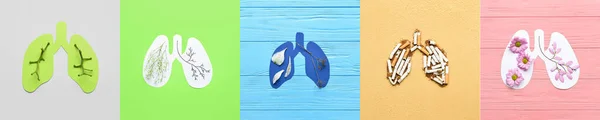 Κολάζ Χάρτινα Πνευμόνια Πολύχρωμο Φόντο Έννοια Της Αλλεργίας Άσθματος Και — Φωτογραφία Αρχείου