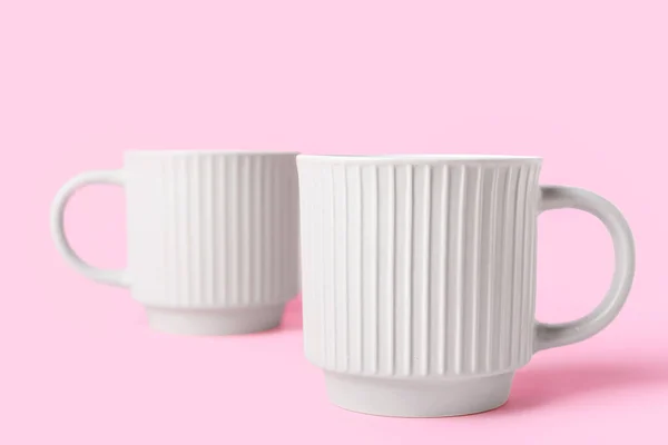 Ceramic Cups Pink Background — Stok fotoğraf