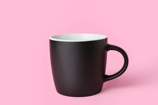 Black Ceramic Cup Pink Background — Stock Photo, Image