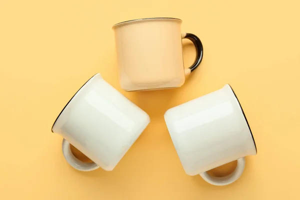 Clean Ceramic Cups Color Background — Fotografia de Stock