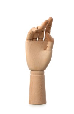 Beyaz arka planda tahta el kaldırıldı