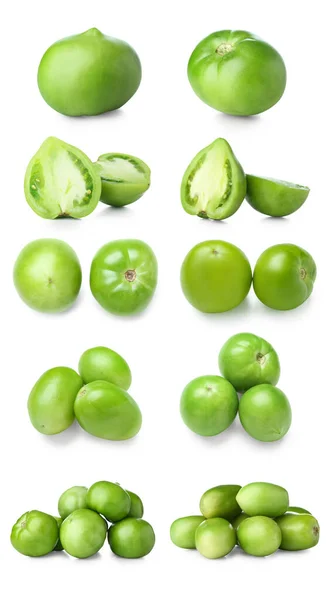 Set Van Verse Groene Tomaten Witte Achtergrond — Stockfoto