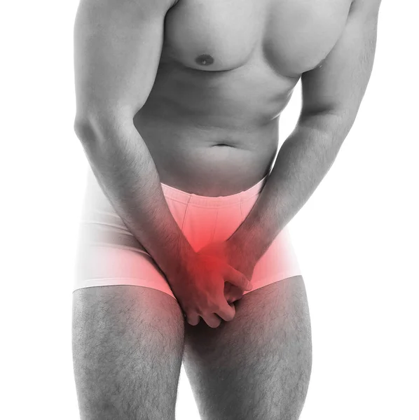 Young Man Urologic Disease White Background — Stock Photo, Image