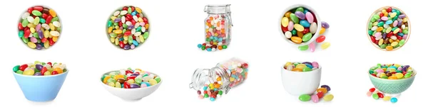 Set Colorful Jelly Beans White Background — Fotografia de Stock